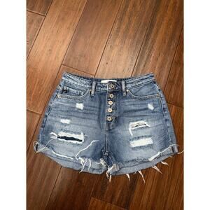 KanCan high-rise distressed denim shorts 27 7